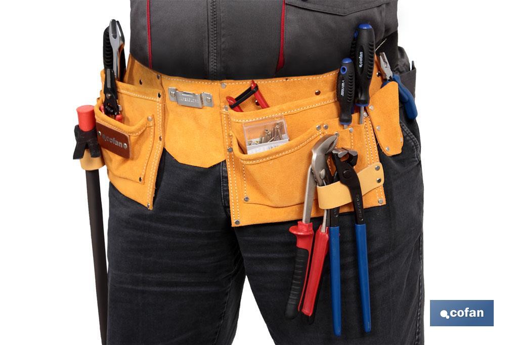 Porte outils super avec ceinture | Fabriqué en cuir bovin | Il dispose de 11 poches - Cofan