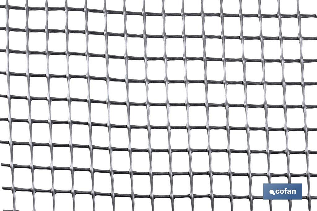 PVC square mesh | Mesh aperture of 10mm | Available in silver grey | Size: 1 x 25mm - Cofan