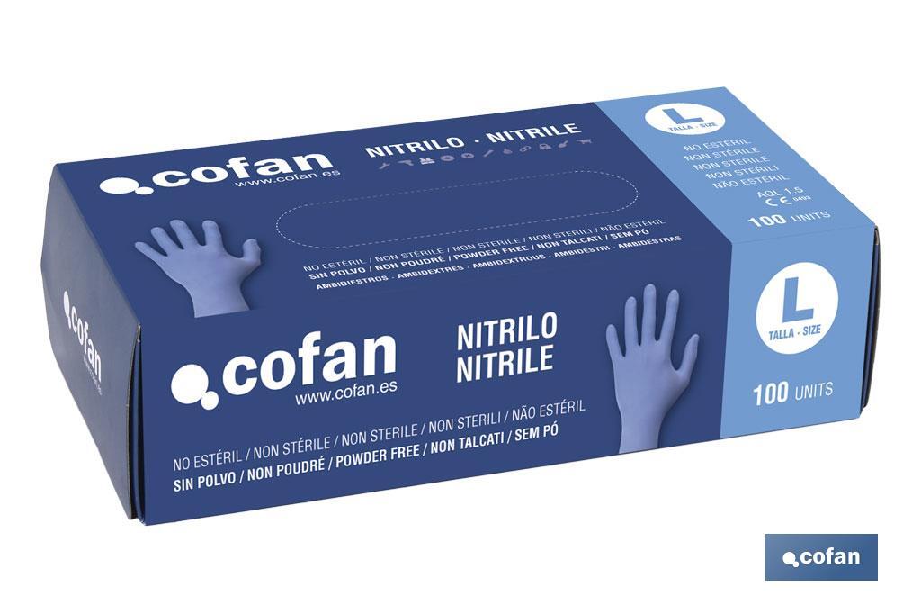 Box of 100 nitrile gloves | Fine and elastic gloves | Powdered-free | Comfortable and pleasant to the touch - Cofan