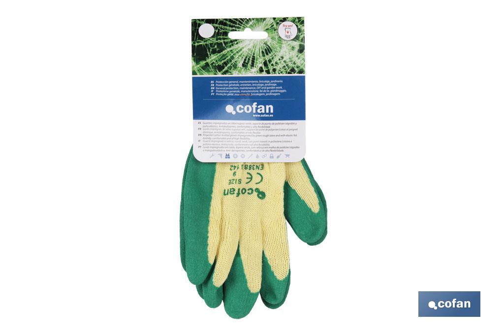Handschuhe aus Strickstoff, beschichtet mit rauem Latex, in Grün - Cofan