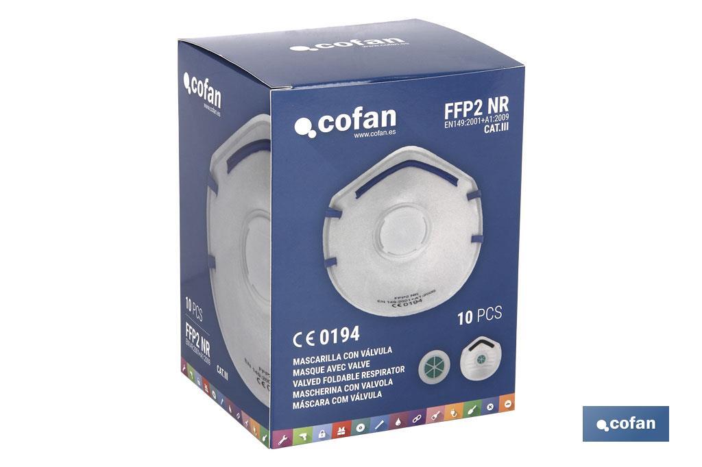FFP2 NR face mask | Extra comfort valve | Self-filtering protection | Pack of 10 units - Cofan