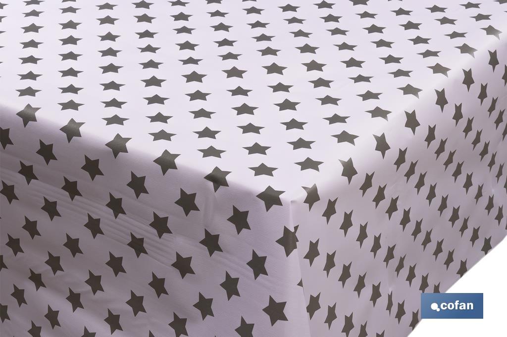 Cofan Rolo de toalha de mesa plástico | Toalha de mesa de PVC | Design com estrelhas | Branco e cinza | Medidas: 1,40 x 25 m - Cofan