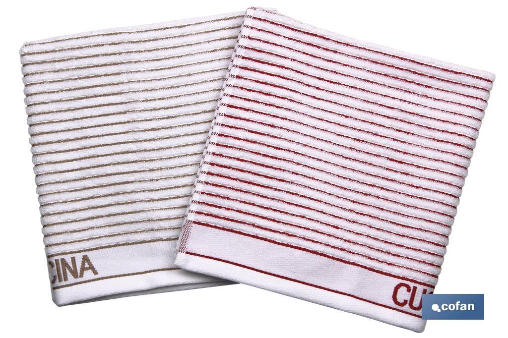 Pack of 2 tea towels | Size: 50 x 50cm | White with stripes - Cofan