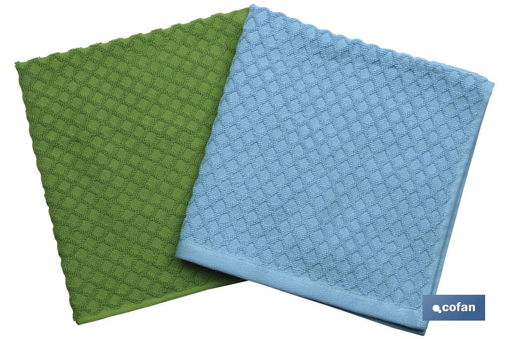 Pack of 2 Tea Towels | Size: 50 x 50cm | Green & Blue | Merlot Model - Cofan