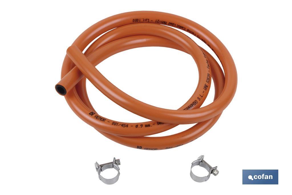 Kit de Gaz Butane avec Colliers | Tube flexible de 1,5 m | En Couleur Orange - Cofan