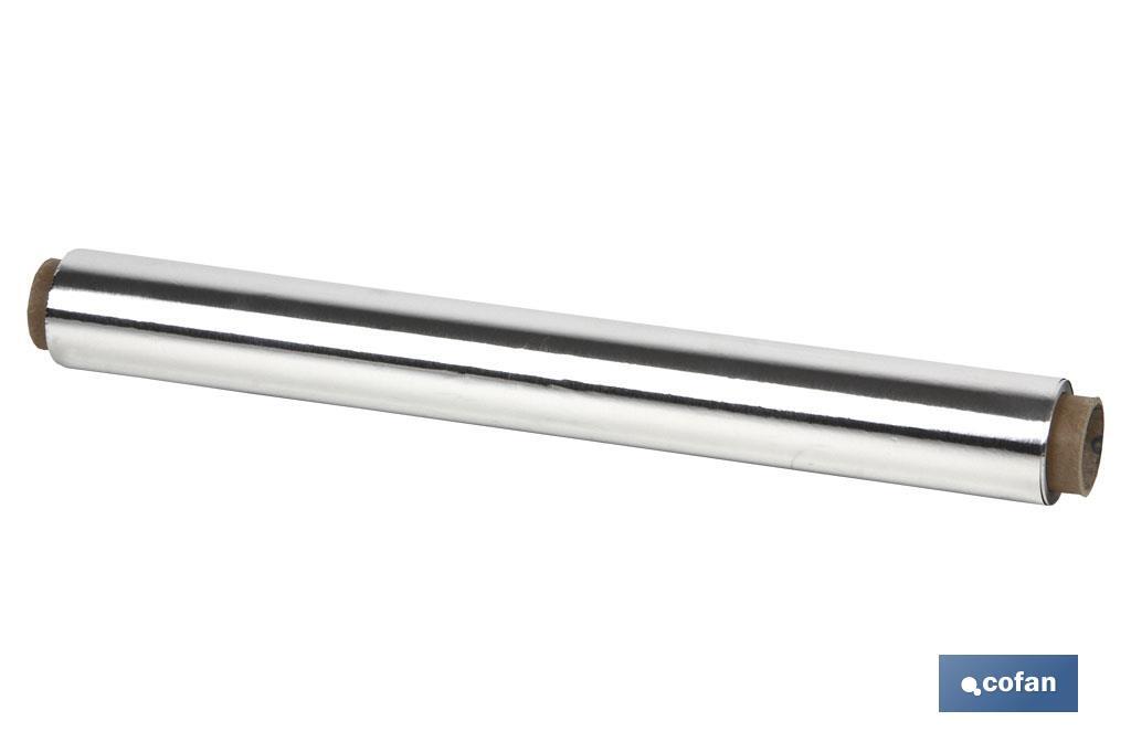 Foglio di alluminio per uso domestico | Dimensioni: 16, 30 o 50 m | 30 cm di larghezza | Custodia con lama per il taglio | Antiaderente | Multiuso - Cofan