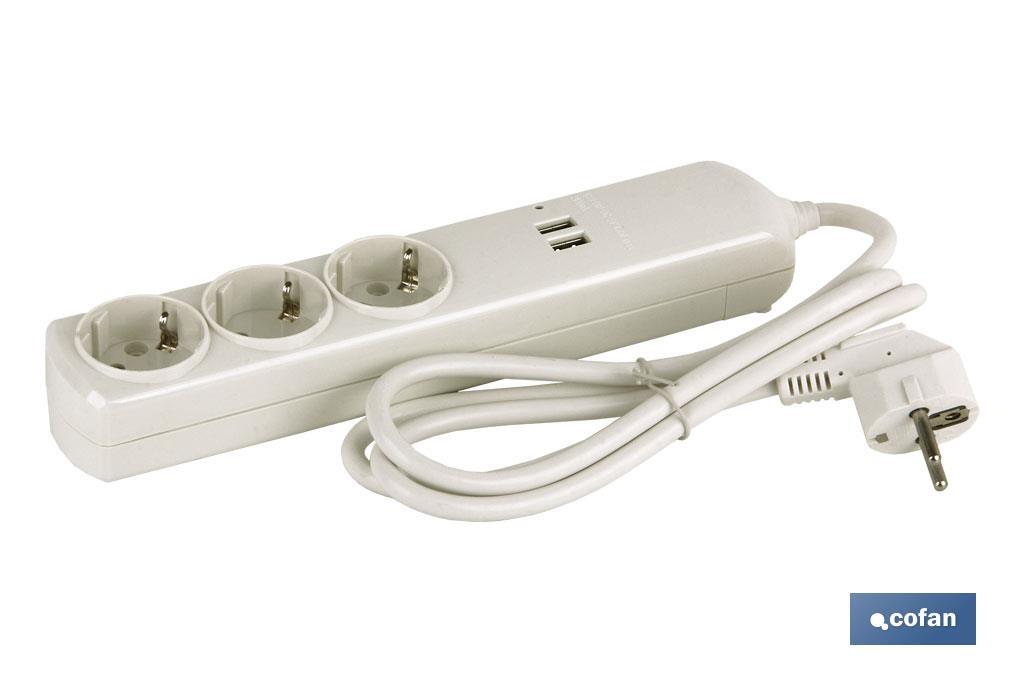 3-socket power strip | It includes 2 USB ports | Cable length: 1.5 metres - Cofan