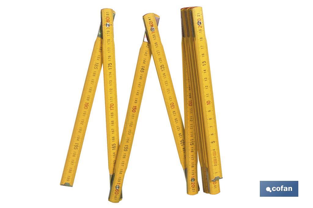 Metro de madera plegable | Regla para carpintería | Medida máxima de la regla: 2 metros - Cofan