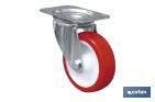 Rueda de poliuretano y placa giratoria | Con cojinete liso | Para pesos de hasta 150 kg y diámetros de 80, 100 y 125 mm - Cofan