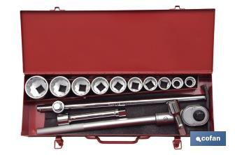 Set of drive sockets | Size: 3/4" | 14 pieces with carry case | Professional quality - Cofan