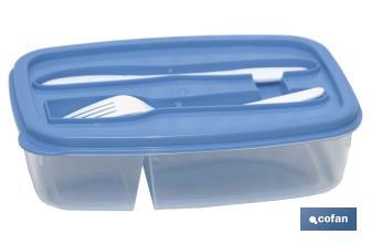 Boîte à lunch rectangulaire avec couverts | Capacité pour 1,5 litres | Disponible en plusieurs couleurs - Cofan
