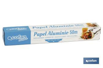Papel de Aluminio Doméstico | Medida de 16, 30 o 50 m | Ancho 30 cm | Estuche con sierra de corte | Antiadherente | Multiusos - Cofan