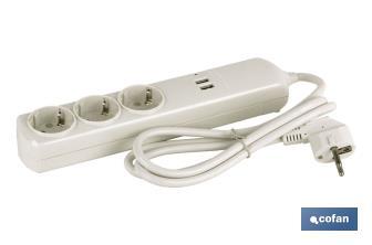 3-socket power strip | It includes 2 USB ports | Cable length: 1.5 metres - Cofan