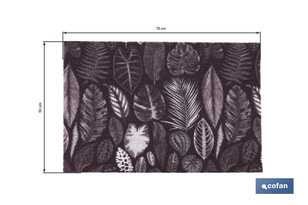 Felpudo de entrada con diseño de hojas en tonos oscuros | Material resistente | Base antideslizante | Adecuado para interior y exterior | Medidas: 50 x 70 cm - Cofan