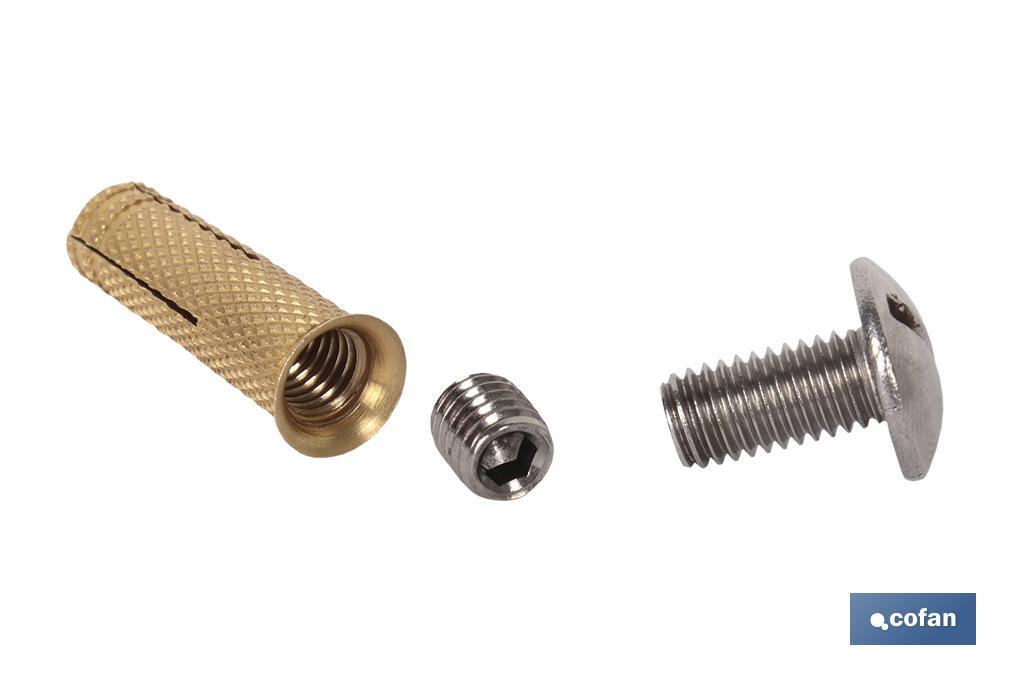 Kit de anclaje de cobertor de piscinas | Compuesto de taco, tornillo y espárrago | Fabricado en latón y acero inoxidable - Cofan