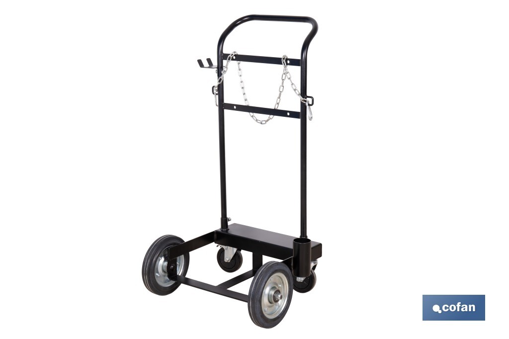 Carro portabidones de acero con ruedas antipinchazo | Cadena de seguridad | Alta resistencia y maniobrabilidad | Adecuado para bidones de 60 litros - Cofan