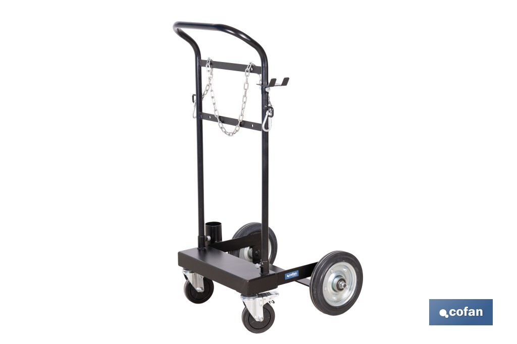 Carro portabidones de acero con ruedas antipinchazo | Cadena de seguridad | Alta resistencia y maniobrabilidad | Adecuado para bidones de 60 litros - Cofan