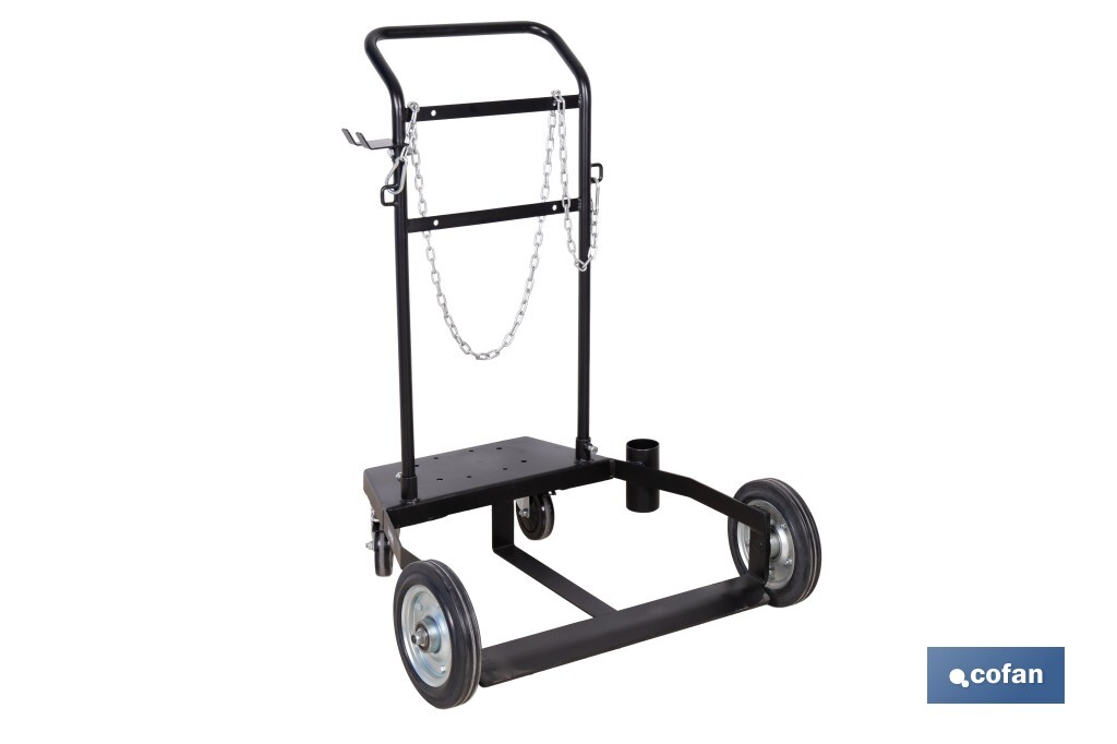 Carro portabidones de acero con ruedas antipinchazo | Cadena de seguridad | Alta resistencia y maniobrabilidad | Adecuado para bidones de 205 litros - Cofan