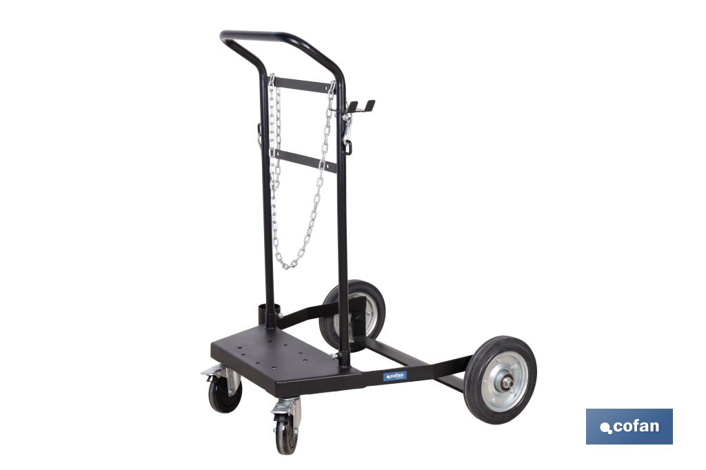 Carro portabidones de acero con ruedas antipinchazo | Cadena de seguridad | Alta resistencia y maniobrabilidad | Adecuado para bidones de 205 litros - Cofan