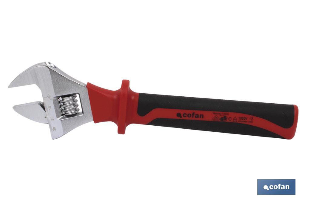 Insulated adjustable wrench with central thumb screw | 1,000 volts | Comfort handle | Available in various sizes and openings - Cofan