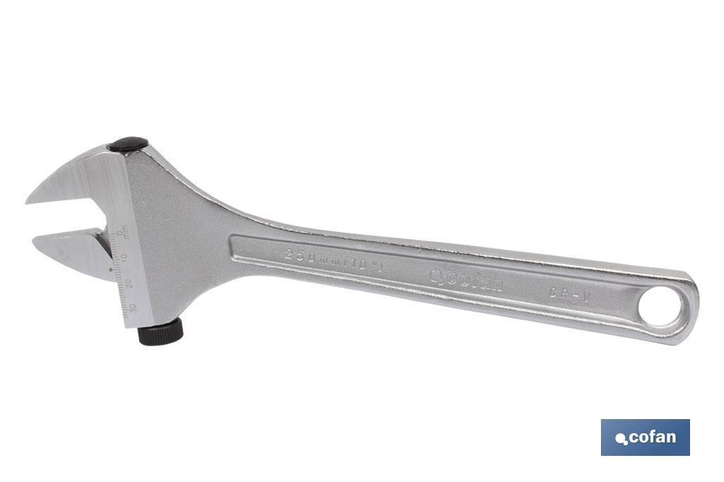 Adjustable wrench | Side nut | Adjustable wrench | Available in various sizes and openings | Chrome-vanadium steel - Cofan
