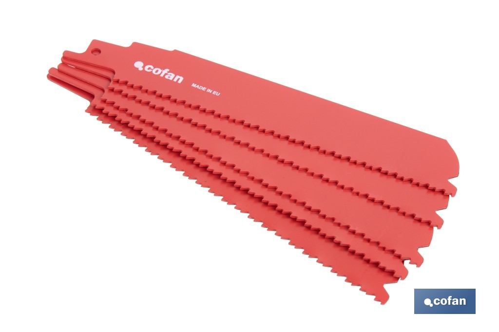 Hojas de sierra de sable universales bimetal para demolición | Adecuadas para metal, madera y plástico de 4 a 10 mm de espesor | Disponible en diferentes longitudes - Cofan