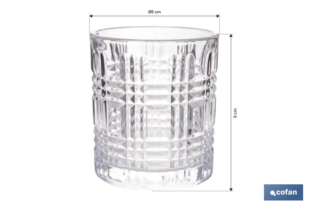 Pack de 6 vasos de agua con relieve | Capacidad: 27,5 cl | Material: vidrio | Color: transparente - Cofan