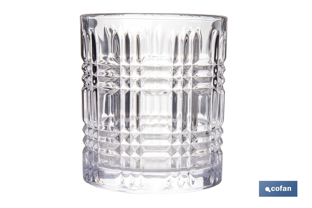Pack de 6 vasos de agua con relieve | Capacidad: 27,5 cl | Material: vidrio | Color: transparente - Cofan