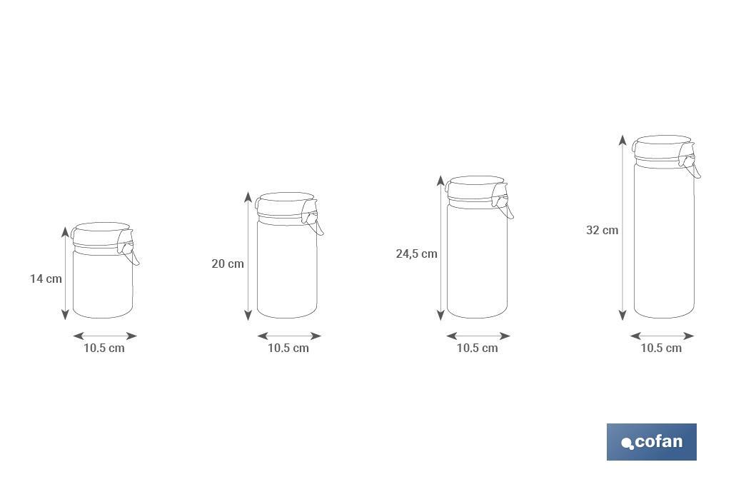 Set de 4 Frascos de Vidrio | Para Almacenamiento | Capacidad de 750 - 1150 - 1500 - 2100 ml - Cofan