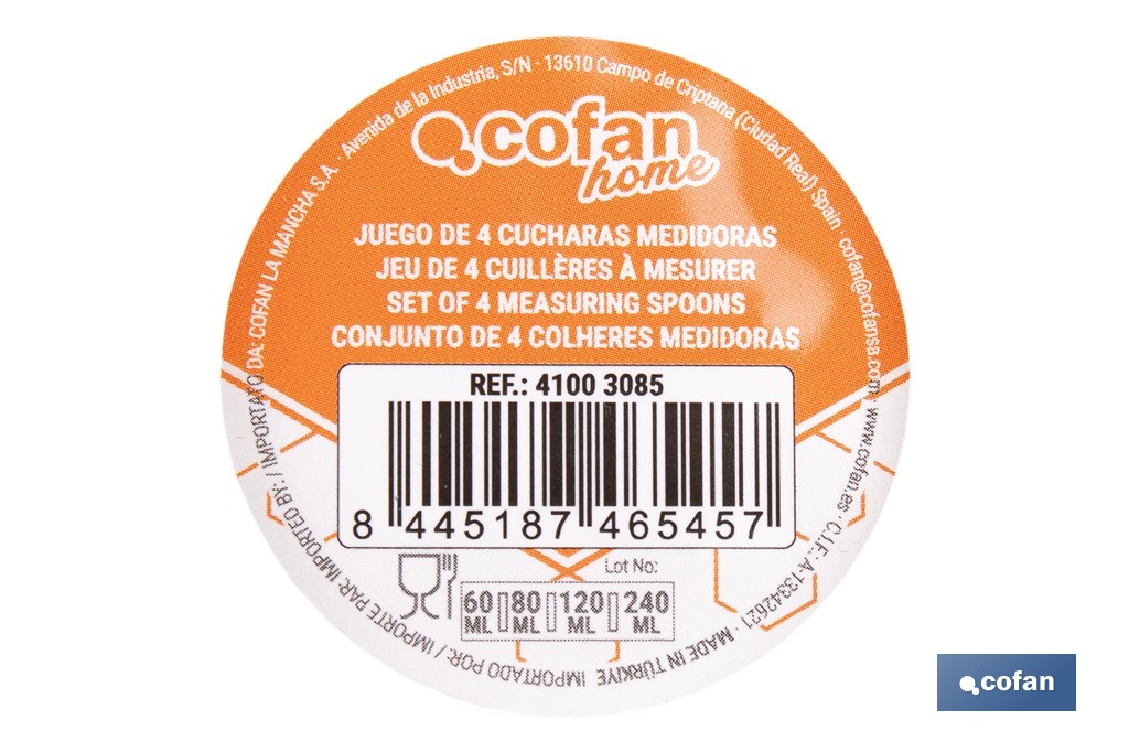 Juego de 4 cucharas medidoras con diferentes capacidades | Medición en mililitros | Color: amarillo pastel - Cofan