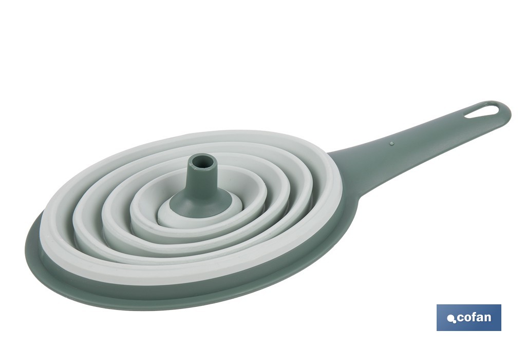 Pack de embudo y colador plegables con mango y capacidad para 0,6 litros | Color: verde | Ahorro de espacio y fácil almacenamiento - Cofan