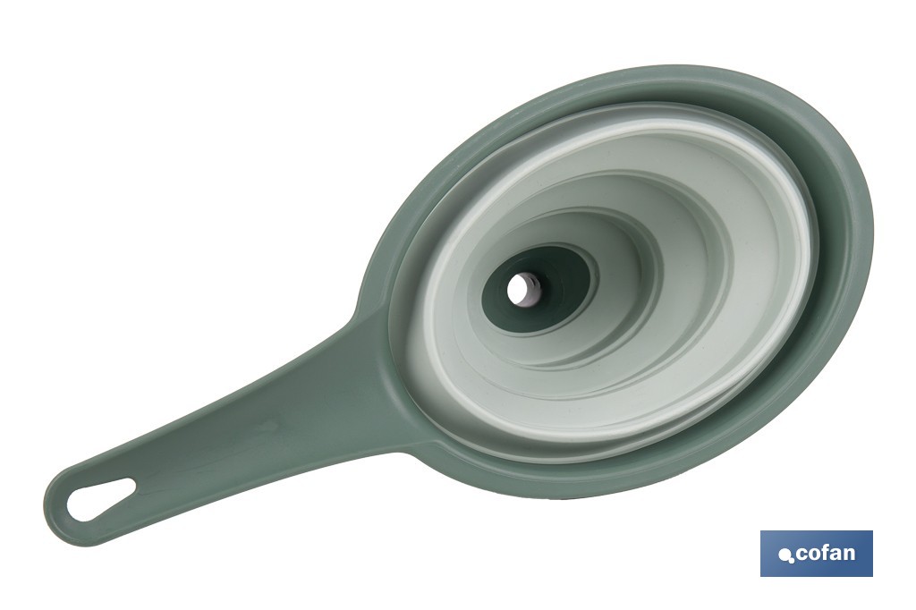 Pack de embudo y colador plegables con mango y capacidad para 0,6 litros | Color: verde | Ahorro de espacio y fácil almacenamiento - Cofan
