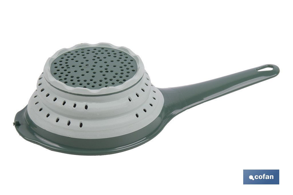 Pack de embudo y colador plegables con mango y capacidad para 0,6 litros | Color: verde | Ahorro de espacio y fácil almacenamiento - Cofan