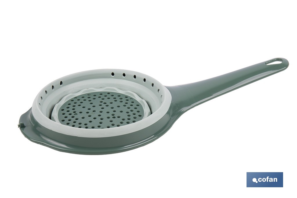 Pack de embudo y colador plegables con mango y capacidad para 0,6 litros | Color: verde | Ahorro de espacio y fácil almacenamiento - Cofan