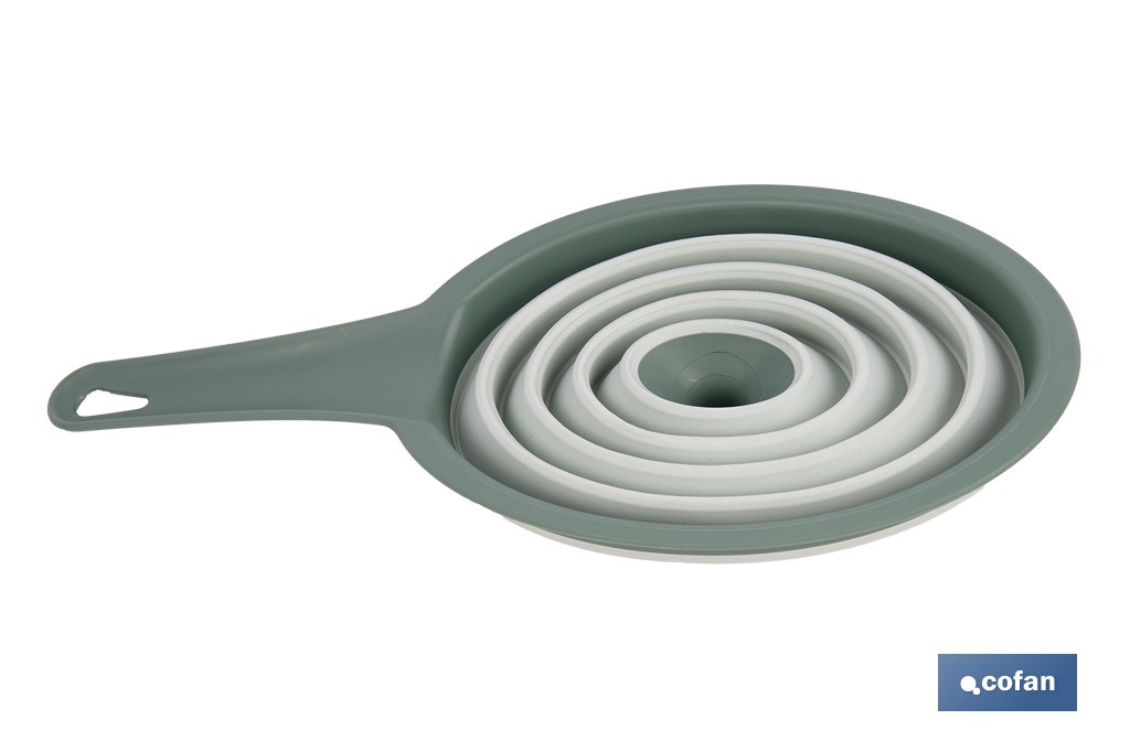 Pack de embudo y colador plegables con mango y capacidad para 0,6 litros | Color: verde | Ahorro de espacio y fácil almacenamiento - Cofan