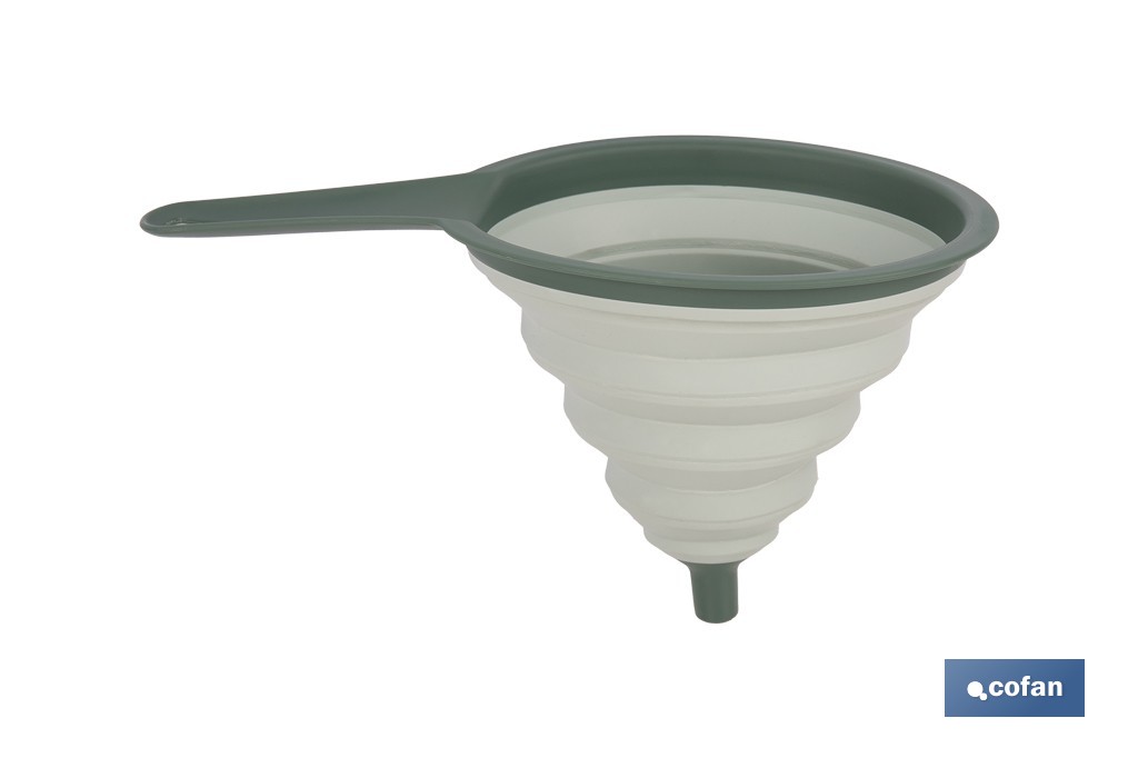 Pack de embudo y colador plegables con mango y capacidad para 0,6 litros | Color: verde | Ahorro de espacio y fácil almacenamiento - Cofan