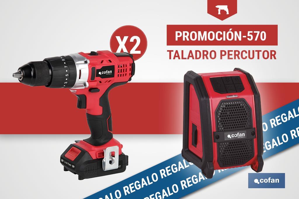 Pack de 2 taladros percutores a batería + altavoz Bluetooth de regalo | Herramientas de calidad - Cofan