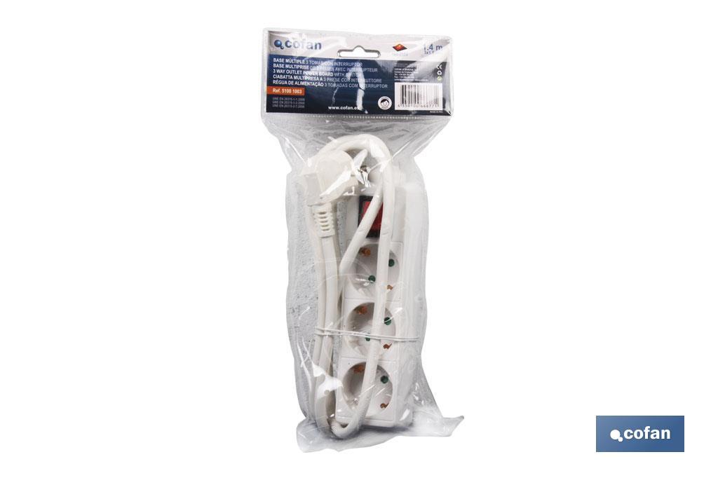 Power strip with 3 outlets | Cable of 1.4m in length | Power switch - Cofan