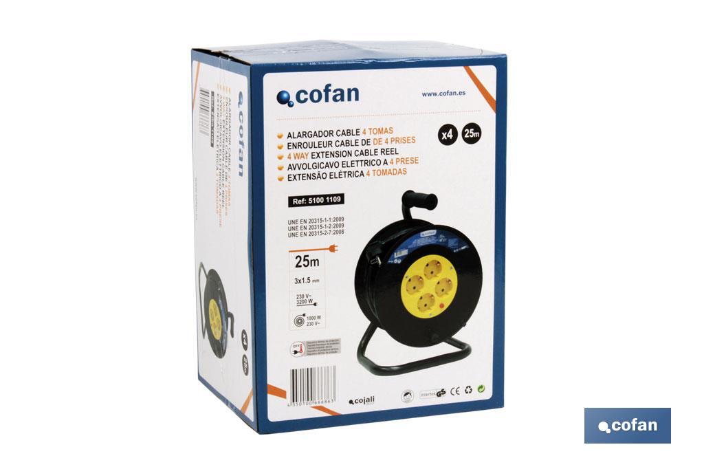 Cable Reel with 4 Sockets | Cable Length: 25 metres | Cable section: 3 x 1.5mm - Cofan