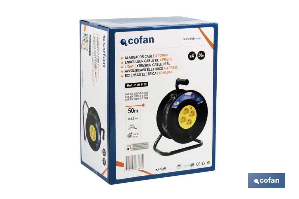 Cable Reel with 4 Sockets | Cable Length: 50 metres | Cable section: 3 x 1.5mm - Cofan