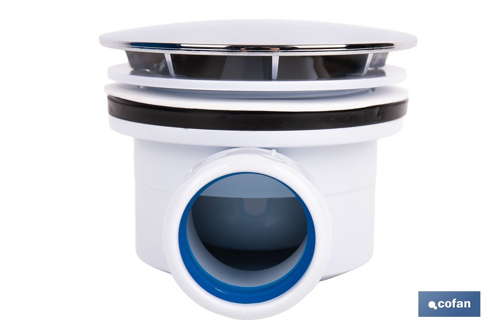 Válvula sifónica para plato de ducha | Orificio de Ø90 mm | Salida de Ø40 mm | Junta cónica reductora de Ø32 mm - Cofan