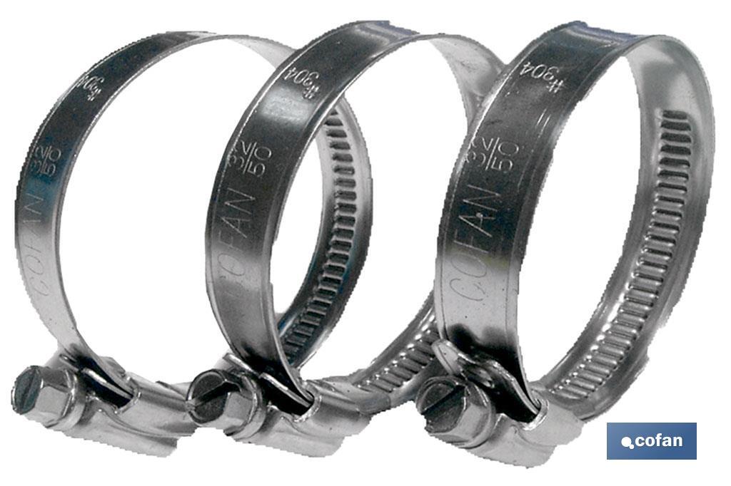 Stainless steel A-2 hose clamps. Band width 12mm - Cofan