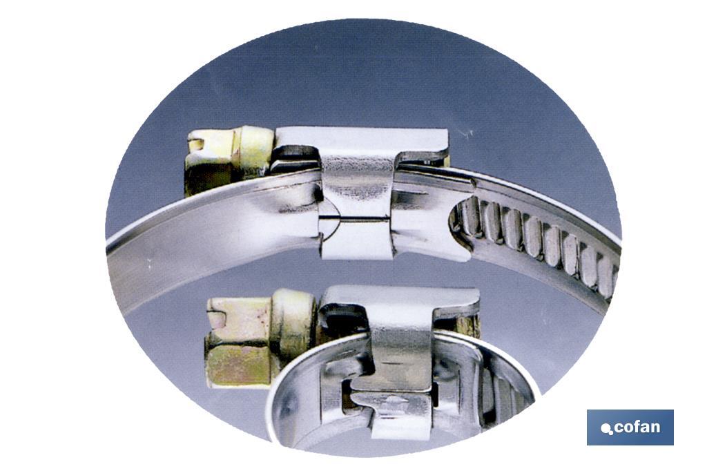 Stainless steel A-2 hose clamps. Band width 9mm - Cofan