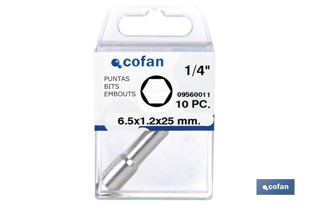 Adaptador de taladro 1/4" imantado para tornillos | Alojamiento del tornillo imantado | Medidas desde SW 5 hasta SW 13 mm - Cofan