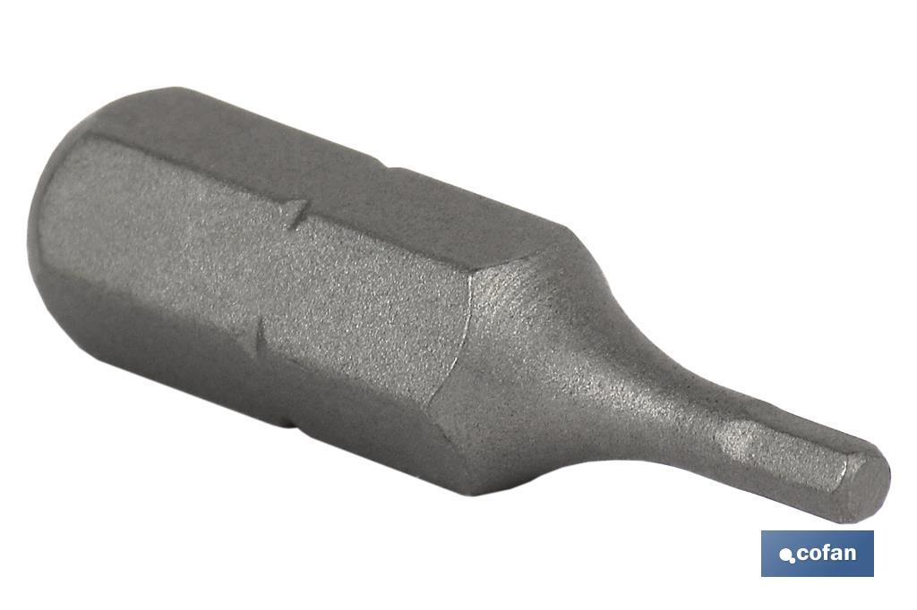 Punta Hexagonal para atornillador de Acero | Modelo 1/4" Allen Estándar | Longitud 25 y 50 mm - Cofan