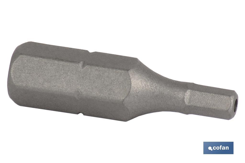 Punta Hexagonal inviolable para atornillador de Acero | Modelo 1/4" Allen Estándar | Longitud 25 mm - Cofan
