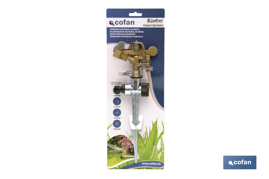 Aspersor sectorial 360º con piqueta | De metal | Para jardín y agricultura | Superficies grandes - Cofan