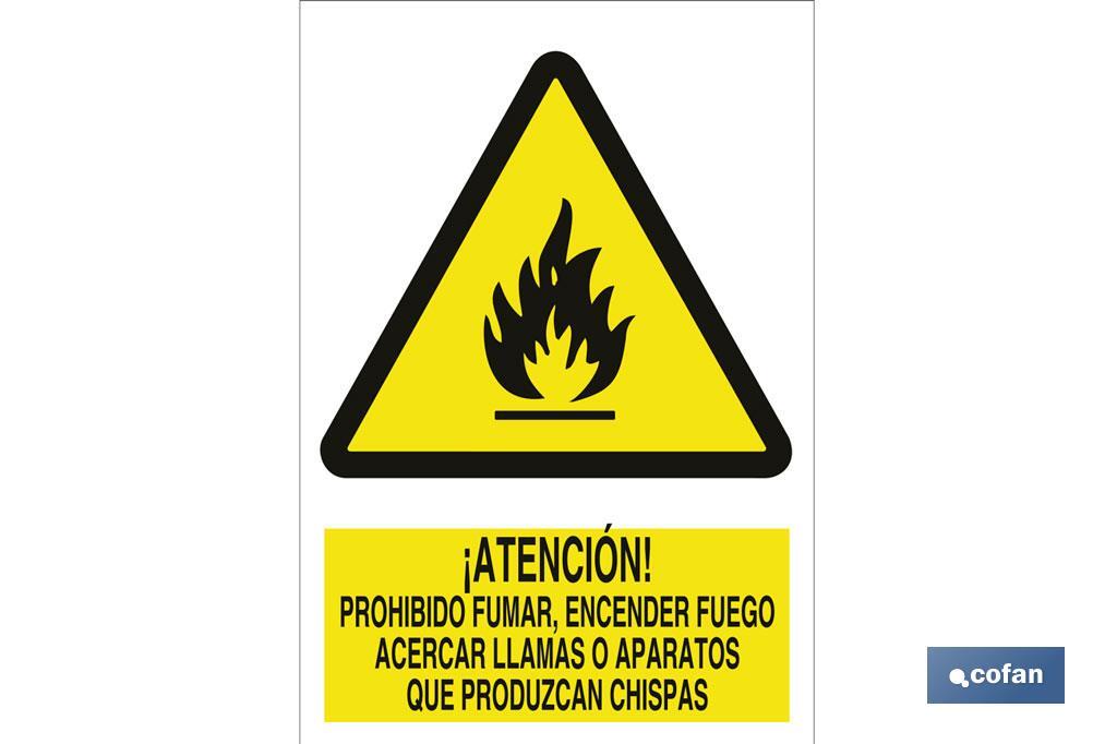 Attention, lighting a fire and flames or spark-producing devices forbidden  - Cofan