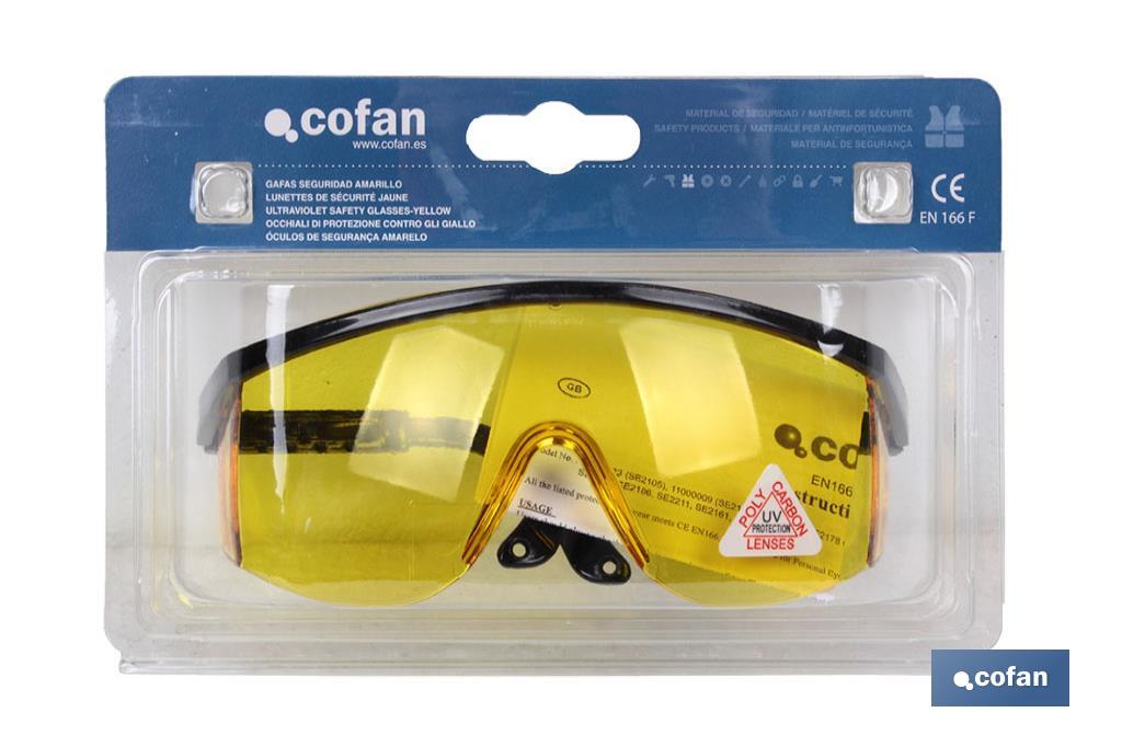 Safety glasses blister pack | Yellow lenses | UV protection | EN 166:2001 - Cofan