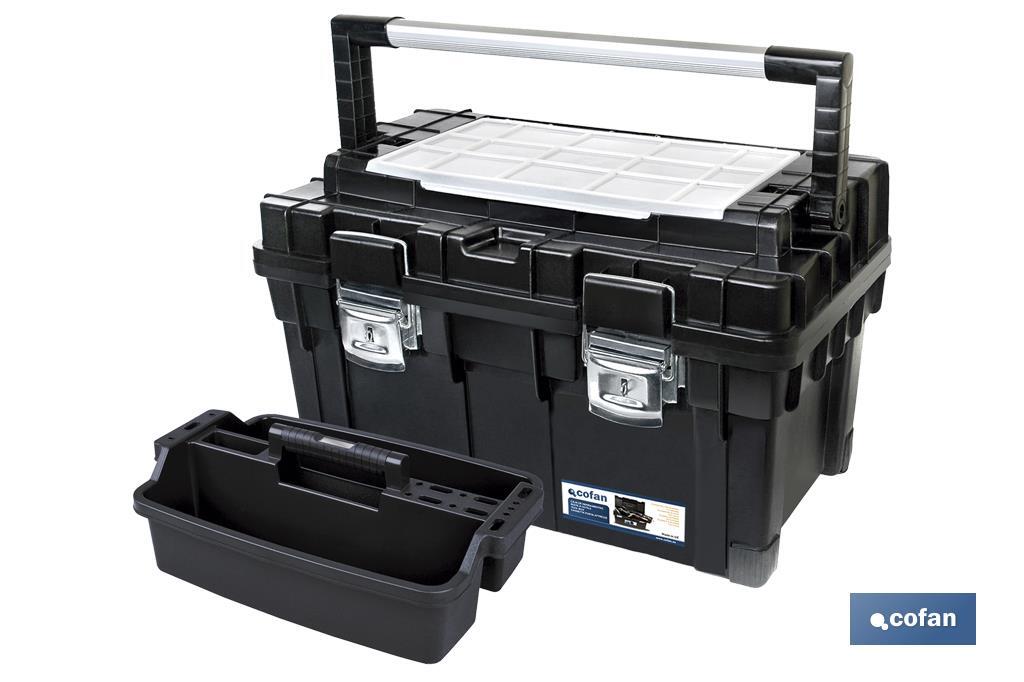 Heavy Duty tool box | Deep bottom compartment with high storage capacity | Black - Cofan